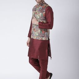 Hangup Men Multicoloured Solid Kurta with Pyjamas image 3