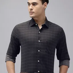 Arrow Manhattan Slim Fit Windowpane Checks Pure Cotton Formal Shirt-image-80