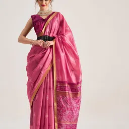 BEYOND ETHNIC Bandhani Print Zari Belted Saree-image-12