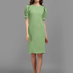 PURVAJA Light Green Knitted Slim Fit A Line Dress-image-82