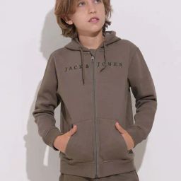 Jack & Jones Junior Boys Chocolate Chip Cotton Logo Full Sleeves Front-open Sweatshirt-picture-37
