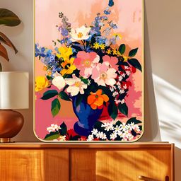 Livin'luxe Peach-Coloured & Pink Vintage Floral Bouquet Wooden Painting Wall Art-picture-11