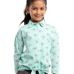 Under Fourteen Only Kids Mint Green Floral Print Full Sleeves Top-image-2