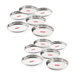HAZEL Stainless Steel Dinner Lunch Plate Bhojan Thali Medium (Silver, Set of 12)-image-18