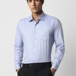 Van Heusen Blue Cotton Slim Fit Texture Shirt-image-90