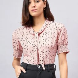 Style Quotient Beige Polyester Regular Fit Polka Dot Top-17