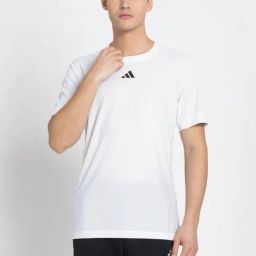 Adidas White Slim Fit Logo Printed Sports T-Shirt-image-111