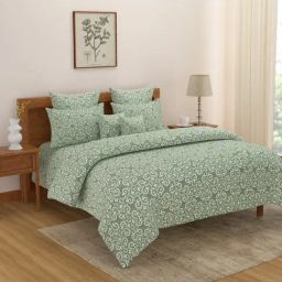 Swayam Green Cotton Geometric King Bed Sheets 2 Pillow Covers-image-37