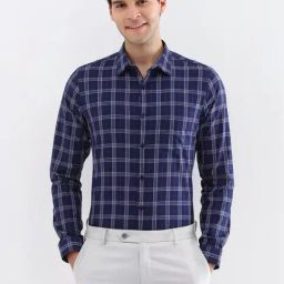 Allen Solly Navy Cotton Slim Fit Checks Shirt-picture-25