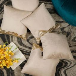 Hosta Homes Cream Velvet Geometric Cushion Covers-62