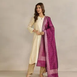 Fabindia Purple Cotton Silk Blend Banarsi Dupatta-picture-21