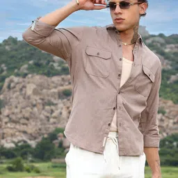 Campus Sutra Men Comfort Spread Collar Solid Linen Casual Shirt-picture-34