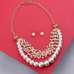 Zaveri Pearls Gold Tone Multistrand Pearls Necklace & Earring Set-ZPFK10417-40
