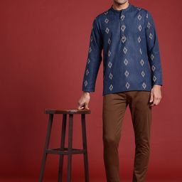 Anouk Men Woven Design Indigo Kurta-15