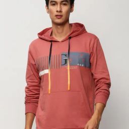 SHOWOFF Peach Slim Fit Printed Hooded Sweatshirt-image-47