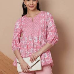 Melange By Lifestyle Pink Cotton Regular Fit Printed Tunic-picture-8
