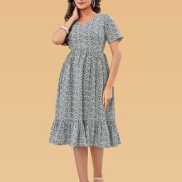 ODD BY chansi TRENDZ Women Print Fit & Flare Midi Dress-image-89