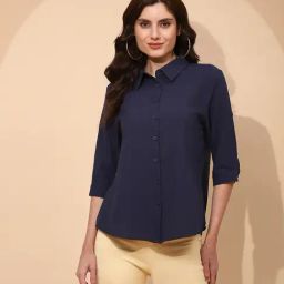 Global Republic Navy Cotton Regular Fit Shirt-image-64