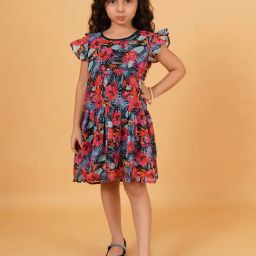 Creative Kid's Girls Navy Blue & Red Floral Dress-image-92