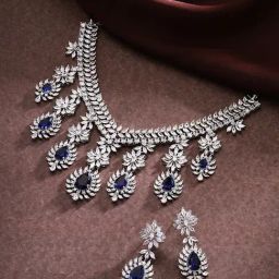 Priyaasi Radiant Elegance American Diamond and Blue Stones Jewellery Set-image-40