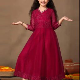 Fashion Dream Kids Red Embroidered Fit & Flare Dress-picture-27