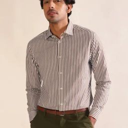 ANDAMEN Brown Regular Fit Striped Cotton Shirt-image-57