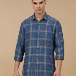 Linen Club Blue Linen Slim fit Checks casual shirts-picture-12