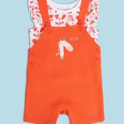 MINIKLUB Kids White & Orange Printed Top with Dungaree-image-91