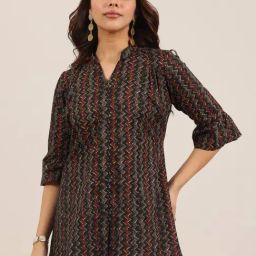Libas Black Cotton Chevron Kurti-image-10