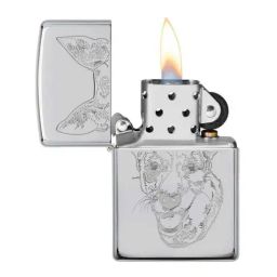 Zippo Silver Auto Engrave Dog Design Brass Pocket Lighter-27
