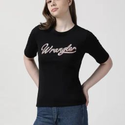 Wrangler Black Cotton Graphic T-Shirt-picture-2