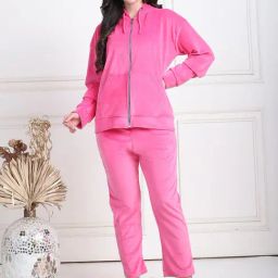TAG 7 Pink Velvet Relaxed Fit Lounge Wear-image-98