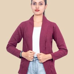 Kryptic Maroon Cotton Regular Fit Shrug-image-84