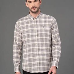 Red Tape Grey Poly Cotton Regular fit Checks Casual Shirt-image-33