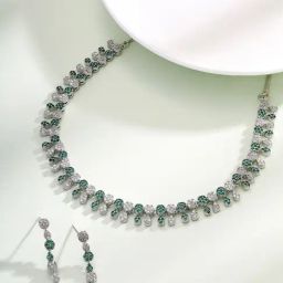 Priyaasi Silver-Plated Splendor with American Diamonds and Enchanting Green Stones-18