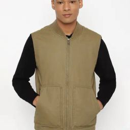 American Eagle Outfitters Khaki Cotton Regular Fit Bomber Jacket-33