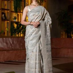 Beatitude Cream Woven Chanderi Cotton Saree-32