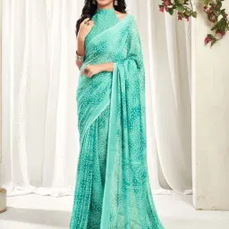 Satrani Turquoise Printed Saree With Unstitched Blouse-picture-35