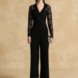 KAZO Black Lace Pattern Jumpsuit-image-45