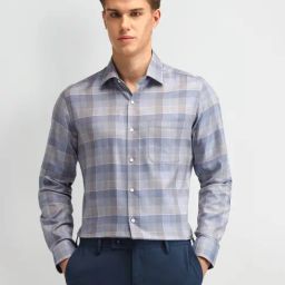 Arrow Blue Cotton Slim Fit Checks Shirt-image-74