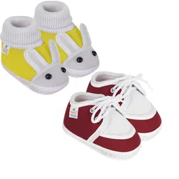NESKA MODA 0 To 6 Month 2 Pair Set Newborn Baby Unisex Soft Skin-Friendly Cotton Lace Shoes Booties-image-16