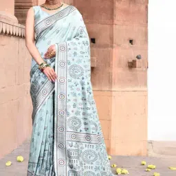 Elora Aqua Blue Silk Woven Saree With Unstitched Blouse-image-64
