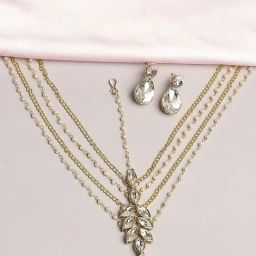 Oomph Gold Tone Kundan Earring & Matha Patti Set-23