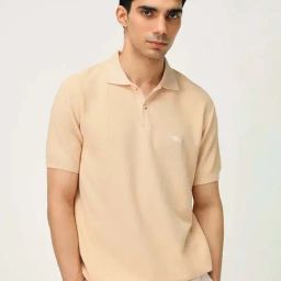 ANDAMEN Light Pink Regular Fit Textured Polo T-Shirt-picture-11