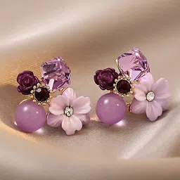 styledose Korean Sterling Silver Crystals Studded Floral Shaped Studs-87