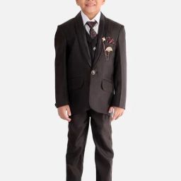 Fourfolds Kids Black Regular Fit Coat, Waistcoat, Shirt, Trouser & Tie-image-87