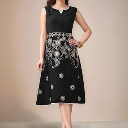 Here&Now Women Black Embroidered Dress Sleeveless-picture-49