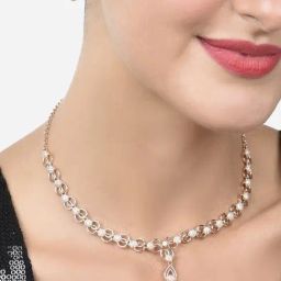 Zaveri Pearls Rose Gold Dazzling Cubic Zirconia Bling Necklace & Earring Set-ZPFK15217-image-22