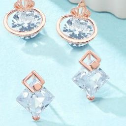 Zaveri Pearls Set of 2 Rose Gold Contemporary Stud Earrings - ZPFK12787-99