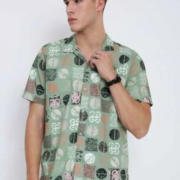 Showoff Green Relaxed Fit Abstract Print Shirt-image-96